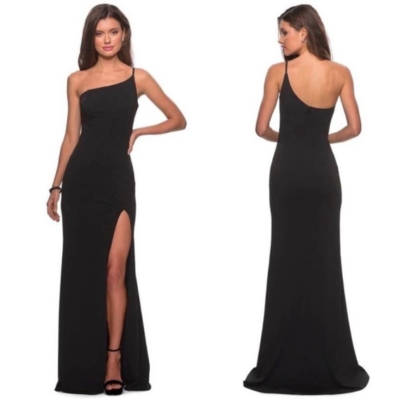 La Femme 28176 Black One Shoulder Gown Size 6 NWT - Picture 1 of 5